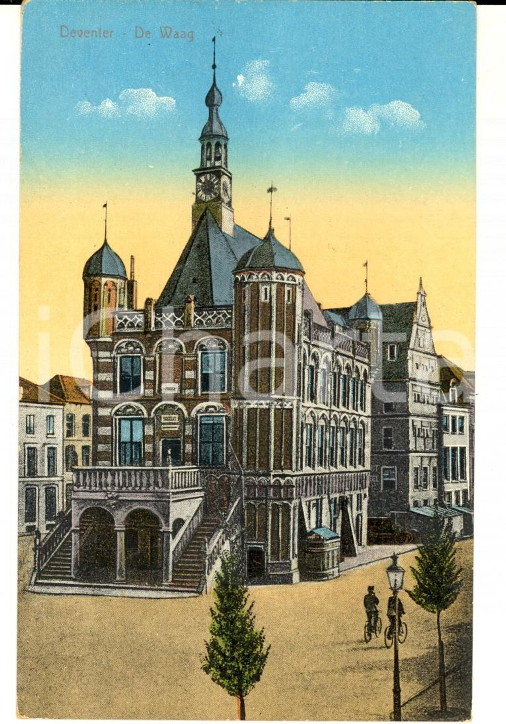 Cartolina originale da collezione 1910 ca DEVENTER NL De Waag VINTAGE Postcard ANIMATED 1