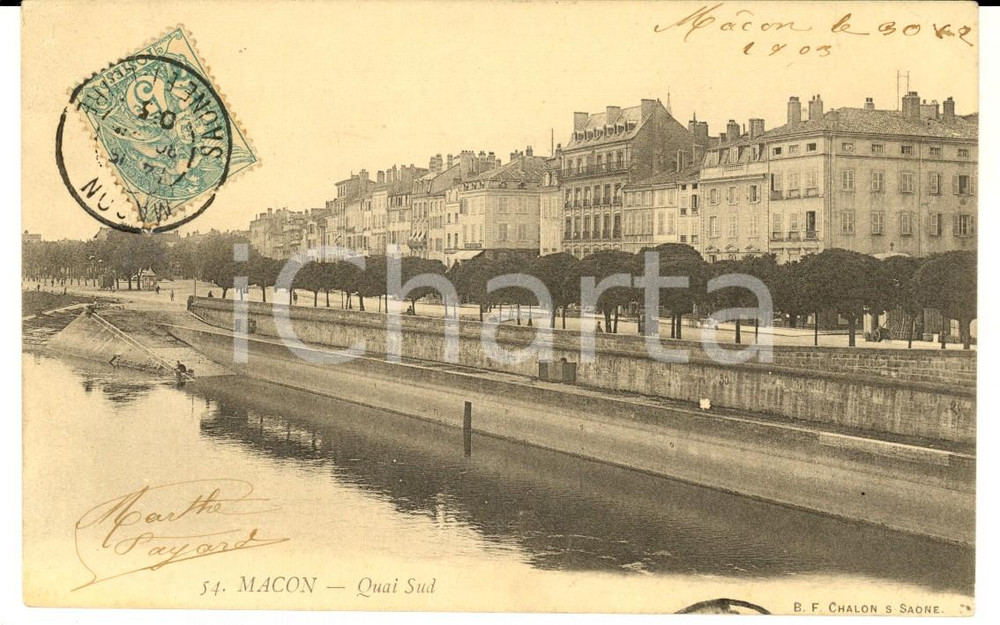 Cartolina originale da collezione 1903 MACON FRANCE Quai Sud Carte postale VINTAGE 1