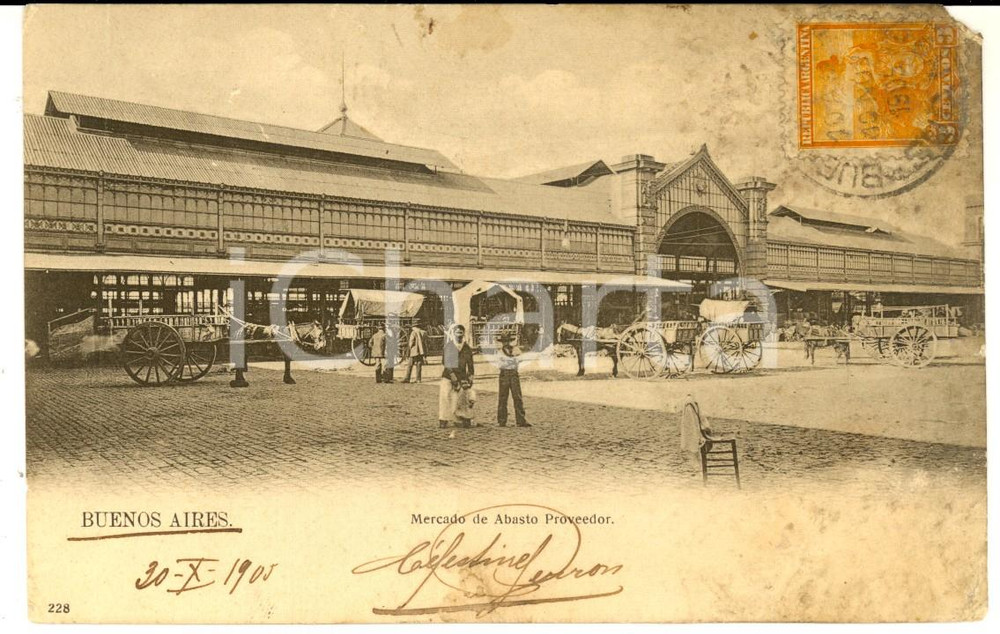 Cartolina originale da collezione 1905 BUENOS AIRES ARGENTINA Mercado de Abasto Proveedor Cartolina ANIMATA 1