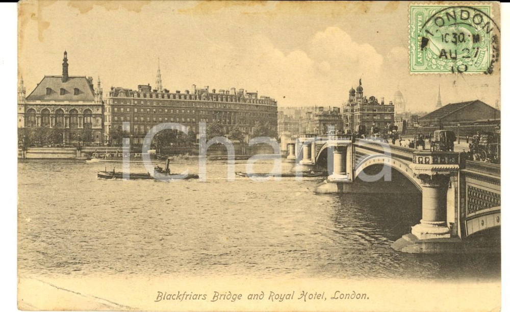 Cartolina originale da collezione 1910 LONDON  Blackfriars Bridge and Royal Hotel Cartolina postale ILLUSTRATA 1