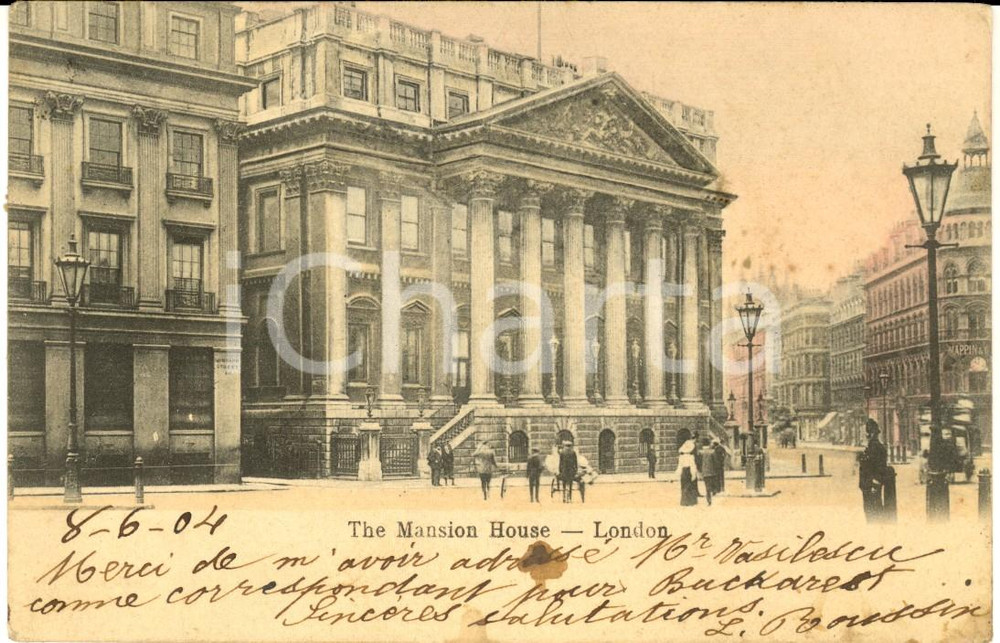 Cartolina originale da collezione 1904 LONDON The Mansion House Cartolina ILLUSTRATA ANIMATA FP VG 1