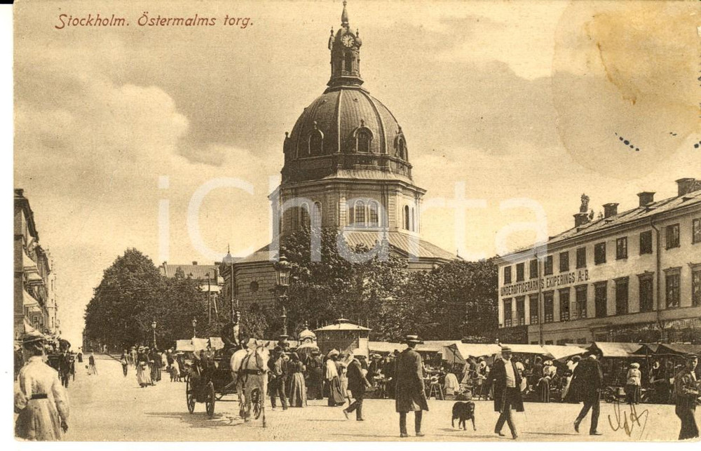 Cartolina originale da collezione 1910 STOCKHOLM Ostermalms torg VINTAGE postcard ANIMATED 1
