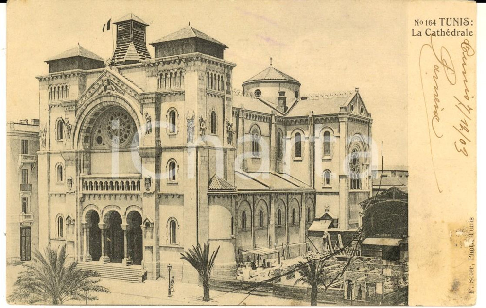Cartolina originale da collezione 1903 TUNIS La cathédrale Carte postale VINTAGE FP VG 1