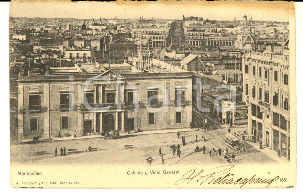 Cartolina originale da collezione 1900 ca MONTEVIDEO URUGUAY Cabildo y vista generalCartolina postale FP VG 1