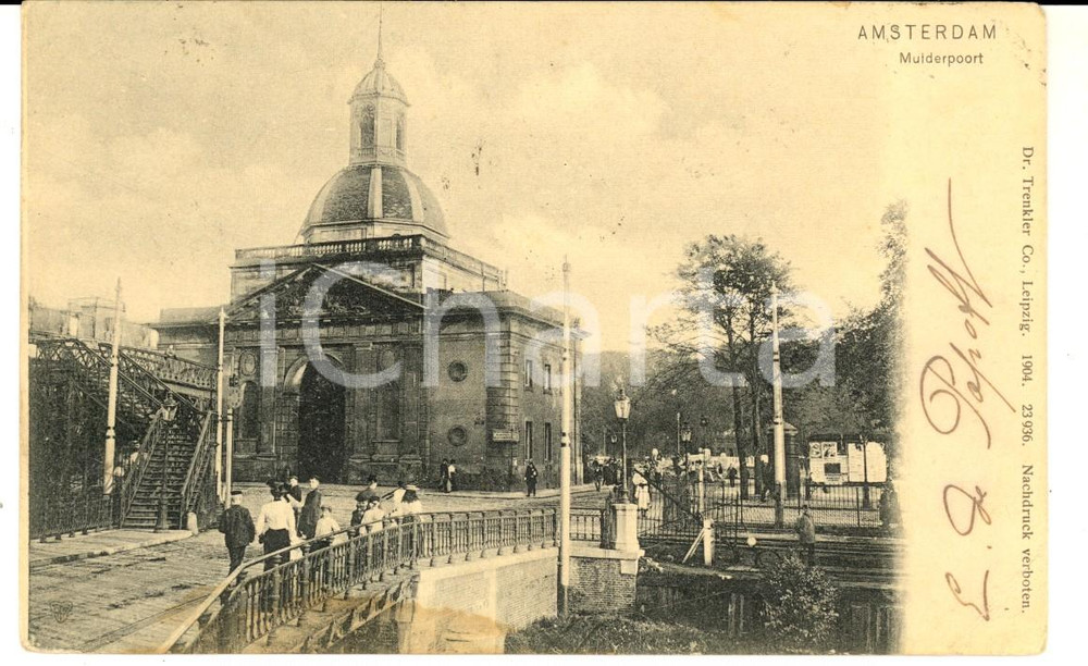 Cartolina originale da collezione 1900 ca AMSTERDAM NL Muiderpoort VINTAGE Postcard ANIMATED 1