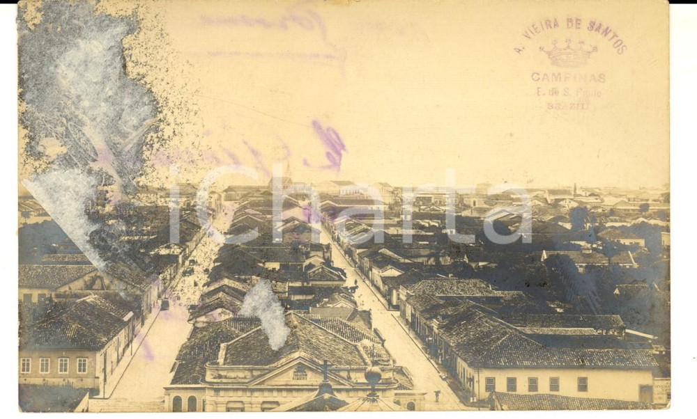 Cartolina originale da collezione 1904 CAMPINAS BRAZIL Veduta panoramica dall alto Cartolina VINTAGE DANEGGIATA 1