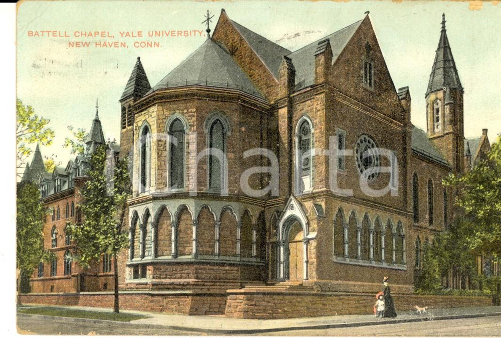 Cartolina originale da collezione 1910 NEW HAVEN Connecticut, USA Battell Chapel  YALE University Postcard 1