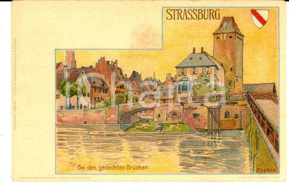 Cartolina originale da collezione 1900 ca STRASSBURG Bei den gedeckten Brucken VINTAGE postcard 1