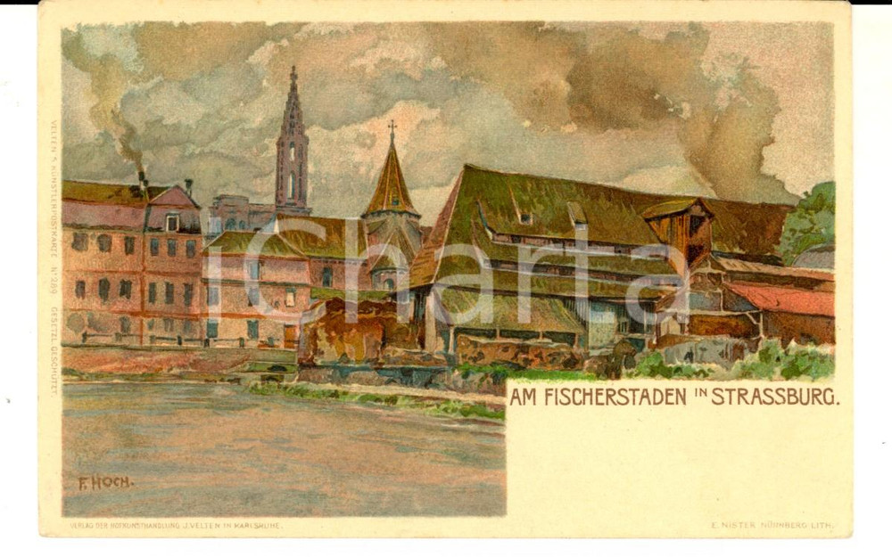 Cartolina originale da collezione 1900 ca STRASSBURG Am fischerstaden VINTAGE postcard ill. F. HOCH 1