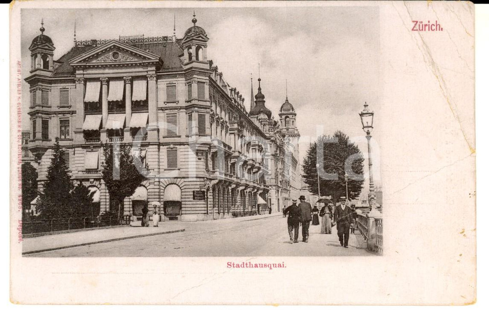 Cartolina originale da collezione 1900 ca ZURIGO CH Stadthausquai Cartolina VINTAGE DANNEGGIATA FP NV 1