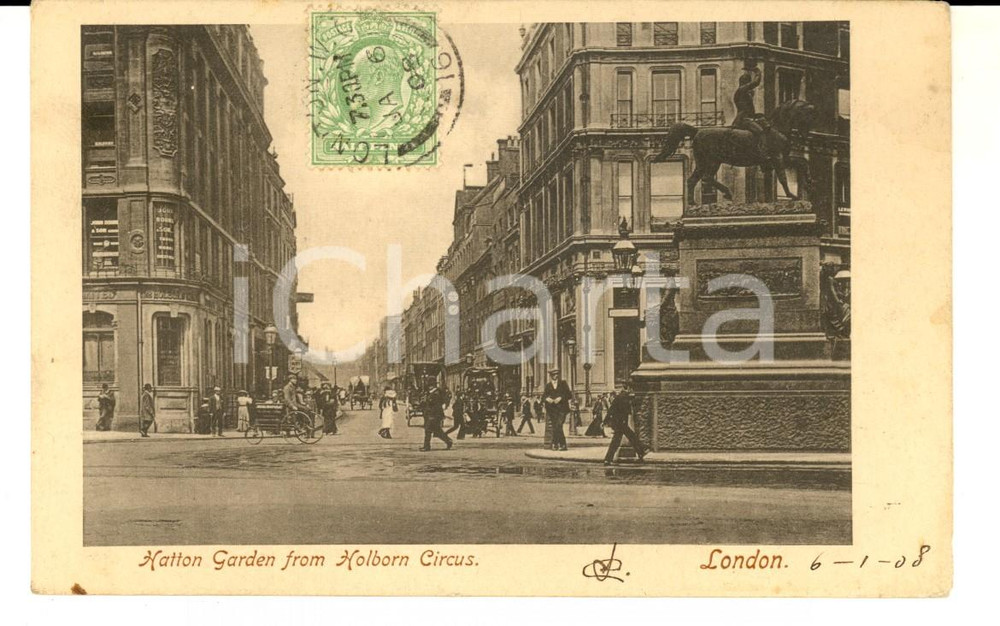 Cartolina originale da collezione 1908 LONDON Hatton Garden from Holborn Circus Cartolina ILLUSTRATA ANIMATA 1