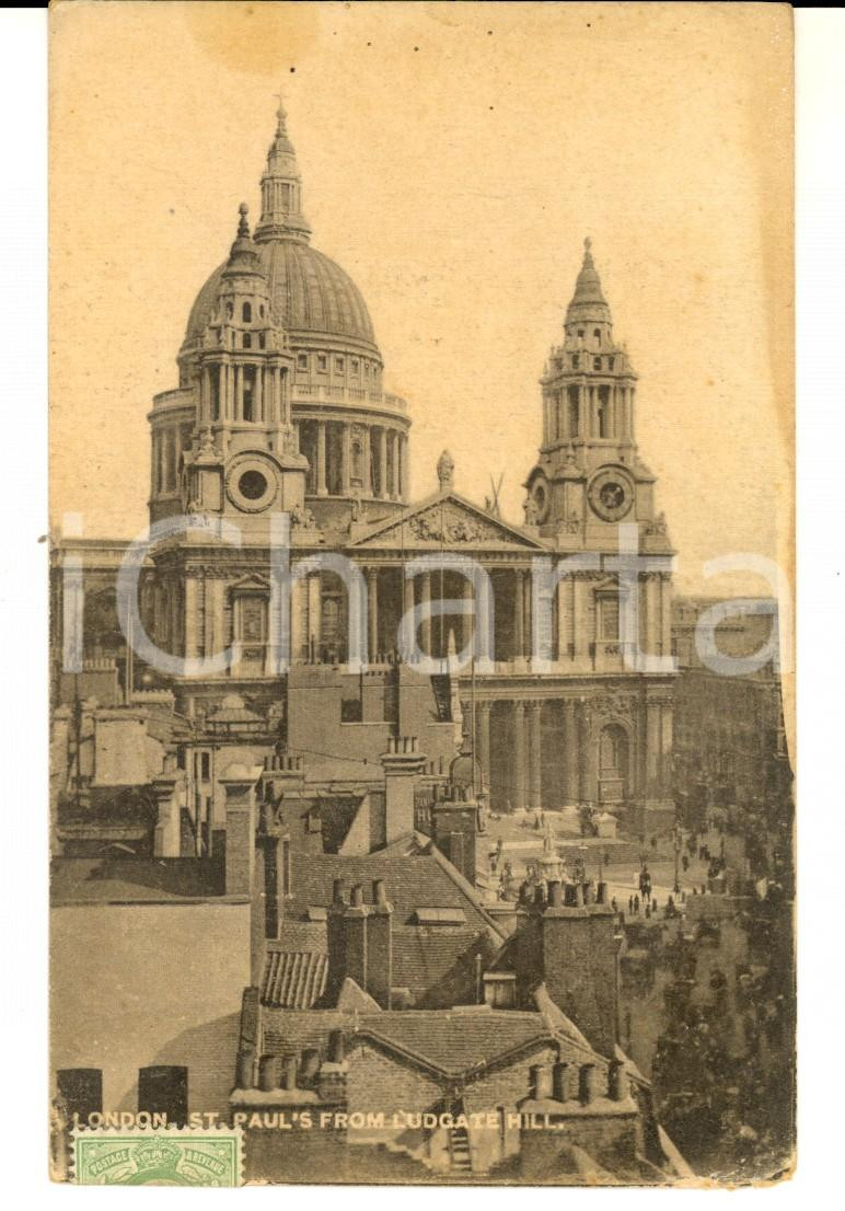 Cartolina originale da collezione 1909 LONDON UK St. Paul s from Ludgate Hill VINTAGE postcard 1