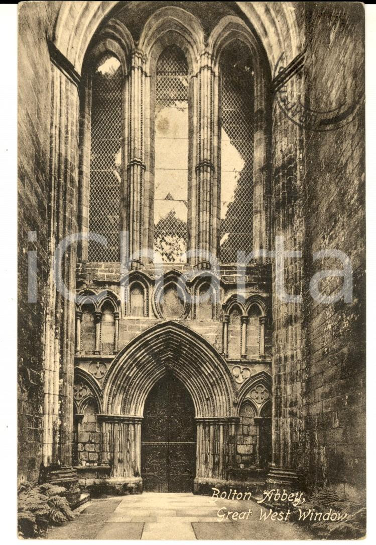 Cartolina originale da collezione 1905 ca SKIPTON UK Bolton Abbey  Great West Window VINTAGE postcard 1