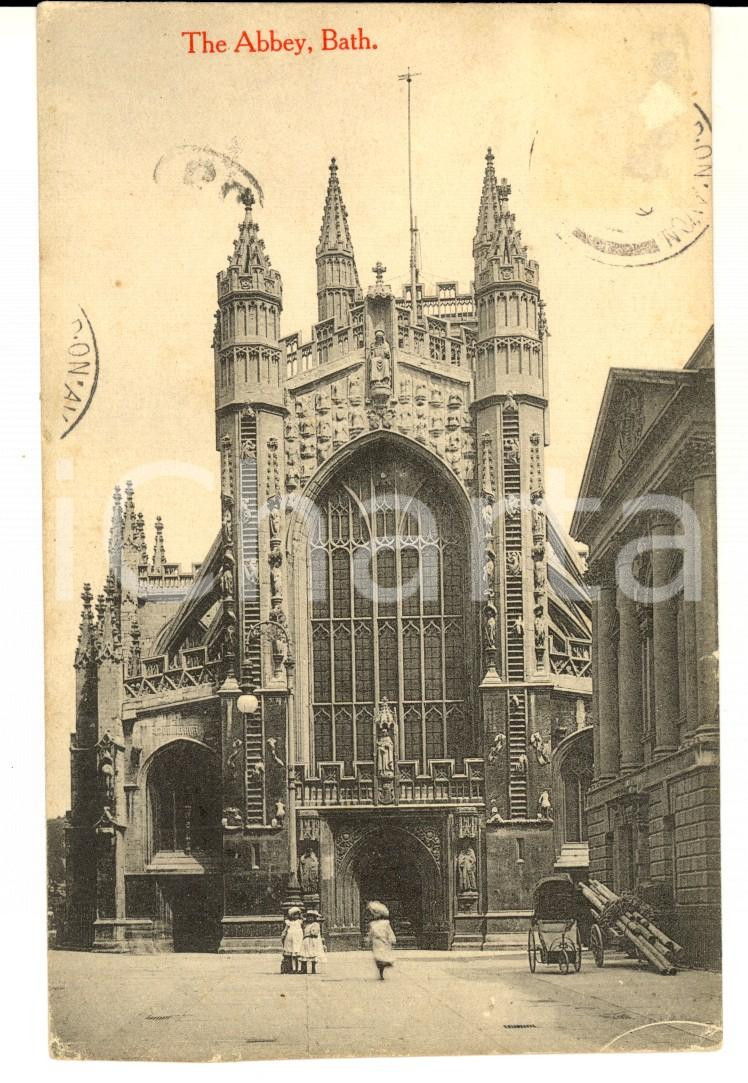 Cartolina originale da collezione 1911 BATH UK Facciata dell abbazia Cartolina VINTAGE animata con bambine 1