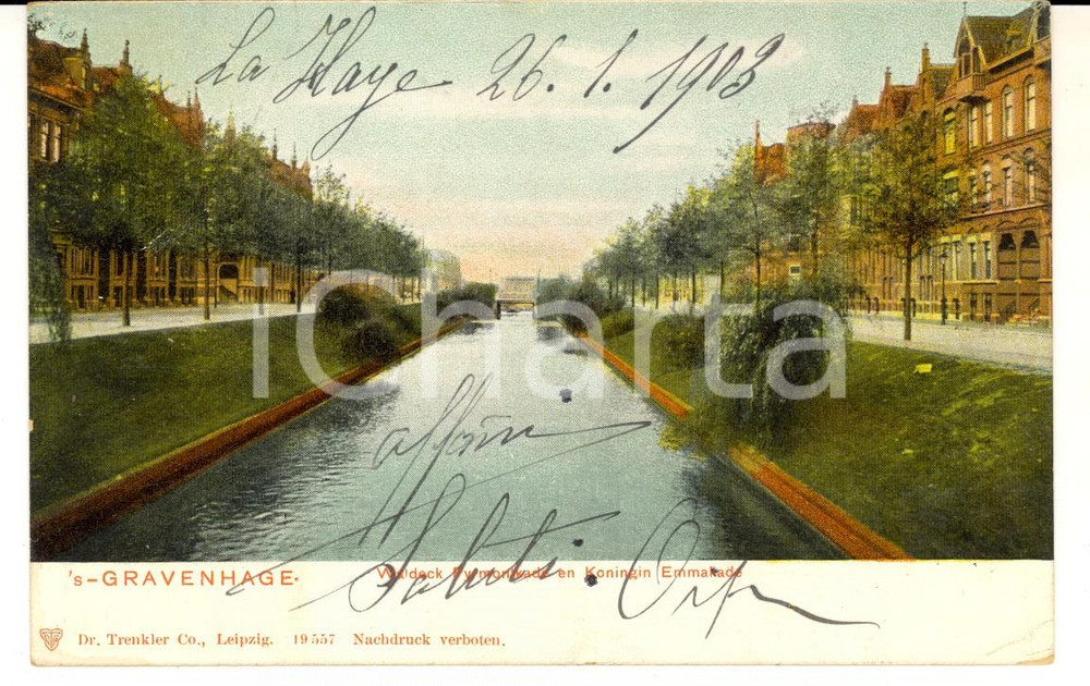 Cartolina originale da collezione 1903 L AIA NL WaldockPyrmontkade en Koningin Cartolina VINTAGE 1