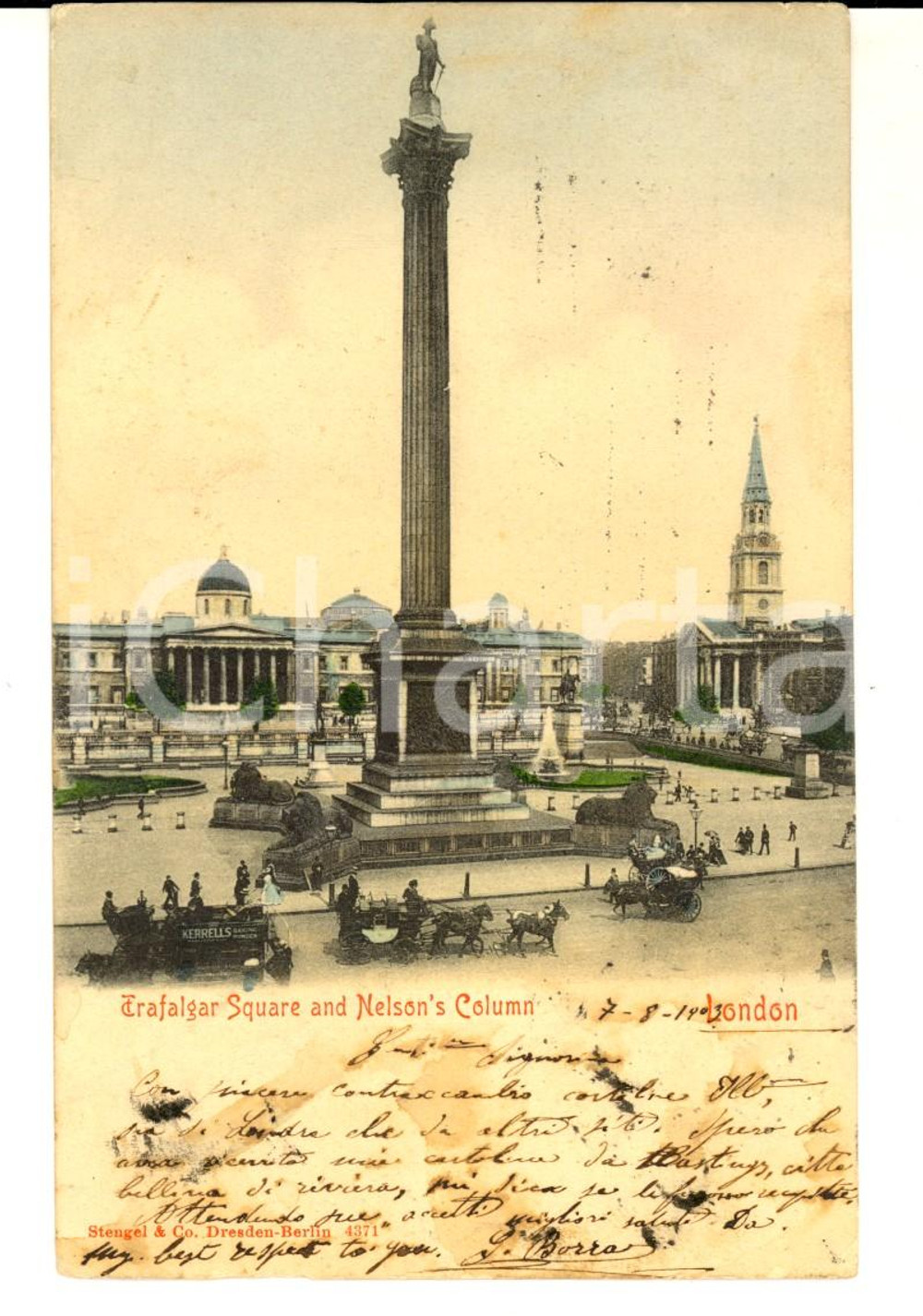 Cartolina originale da collezione 1903 LONDON UK Trafalgar Square and Nelson s Column ANIMATED postcard 1