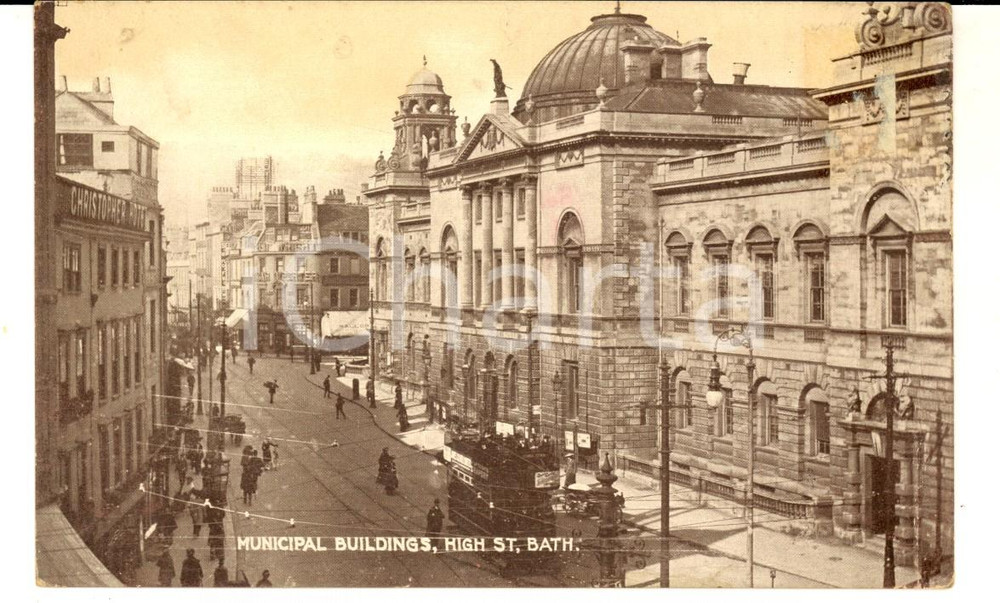 Cartolina originale da collezione 1911 BATH UK Municipal buildings  High Street Cartolina ANIMATA con autobus 1