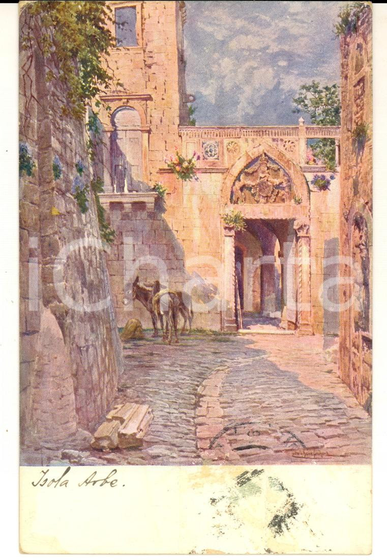 Cartolina originale da collezione 1912 WIEN Veduta pittoresca con palazzo antico e asinelli ART postcard 1