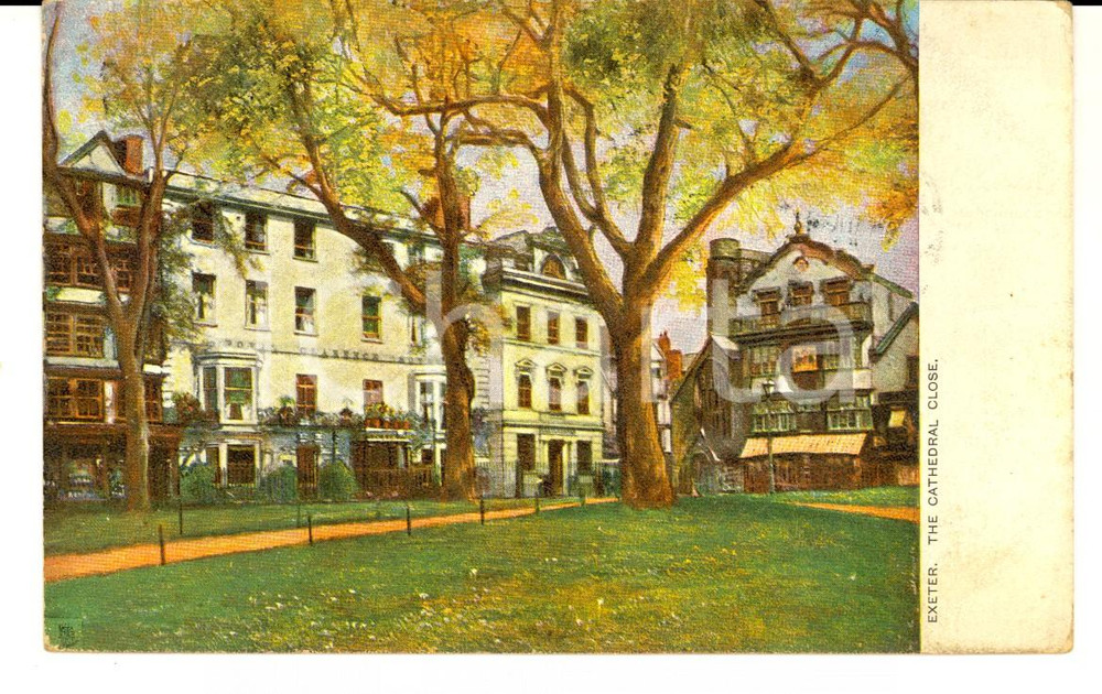 Cartolina originale da collezione 1911 EXETER UK The Cathedral Close Cartolina ILLUSTRATA VINTAGE 1