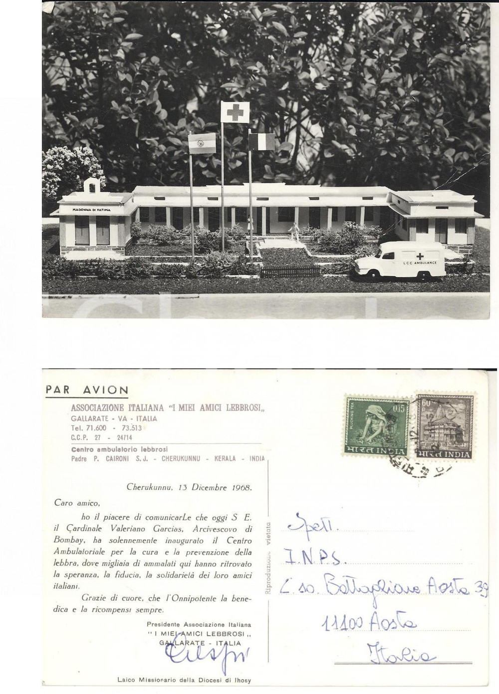 Cartolina originale da collezione 1968 GALLARATE VA Associazione AMICI LEBBROSI Cartolina Ildebrando CRESPI 1