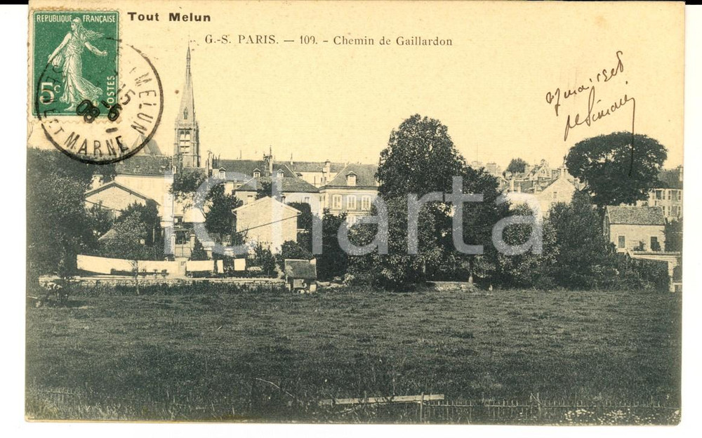 Cartolina originale da collezione 1908 MELUN FRANCE Chemin de GAILLARDON Carte postale VINTAGE 1