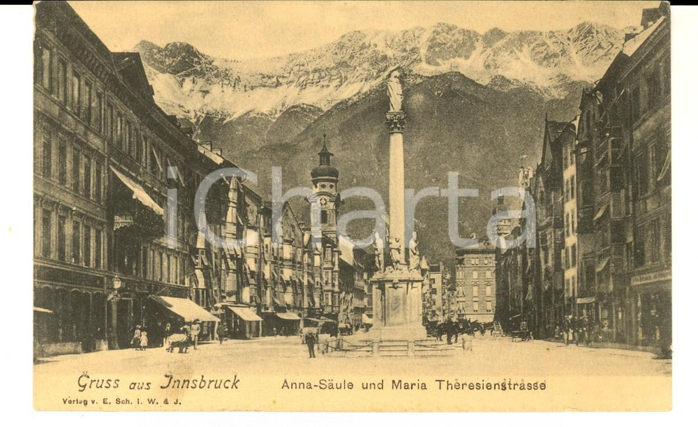 Cartolina originale da collezione 1900 ca INNSBRUCK AUSTRIA AnnaSaule und MariaTheresienstrasse Cartolina 1