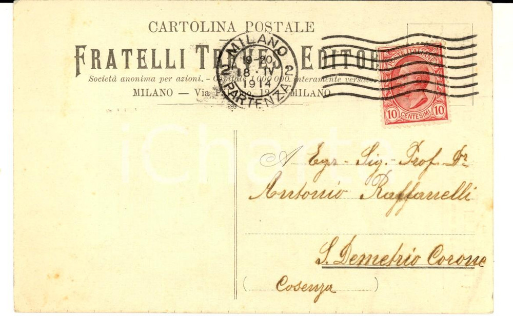 Cartolina originale da collezione 1914 MILANO Fratelli TREVES editori Cartolina postale intestata VG 1