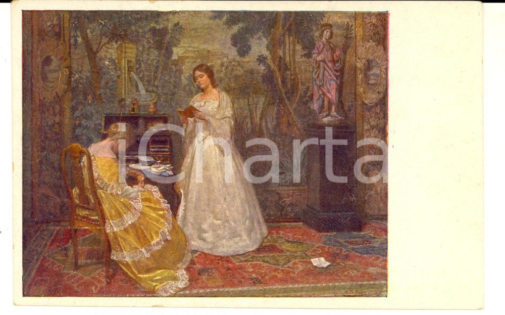 Cartolina originale da collezione 1920 ARTE Passatempi per due damigelle Cartolina postale ILLUSTRATA FP 1