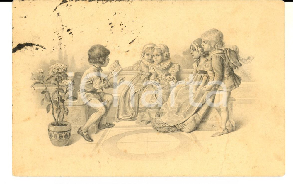 Cartolina originale da collezione 1906 Il piccolo studioso agli amici Cartolina ILLUSTRATA a Bianca di Mirafiori 1