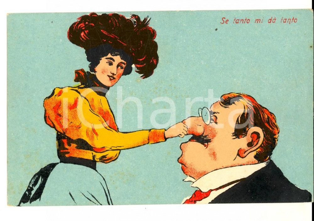 Cartolina originale da collezione 1917 Se tanto mi dà tanto... La prova del naso lungo Cartolina SATIRA EROTICA 1