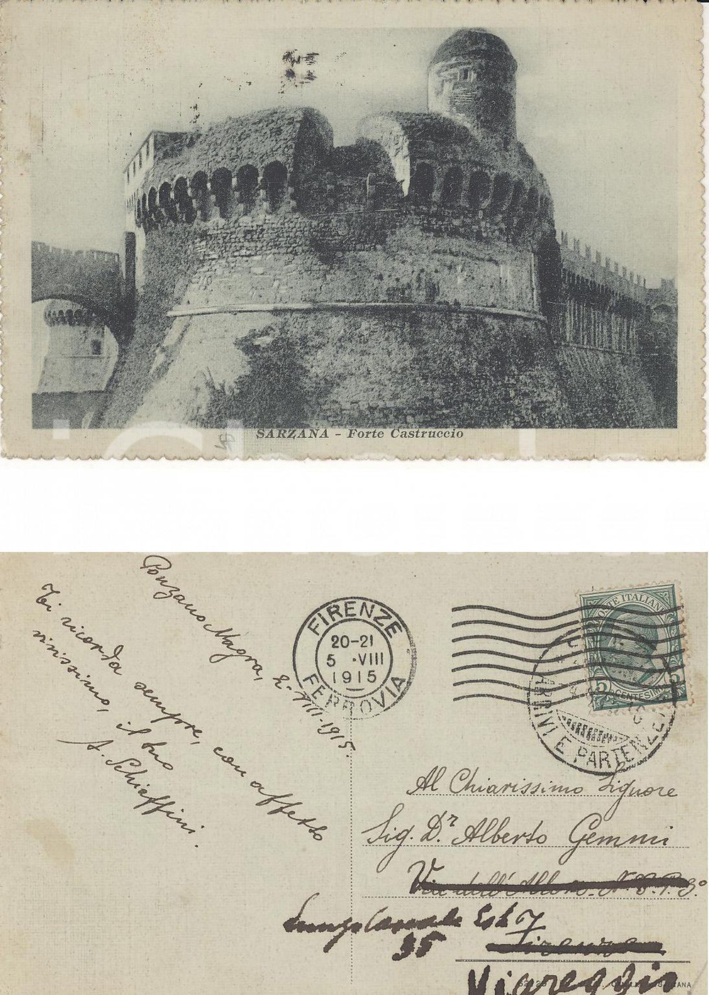 Cartolina originale da collezione 1915 SARZANA SP Forte Castruccio Cartolina postale A. SCHIAFFINI FP VG 1