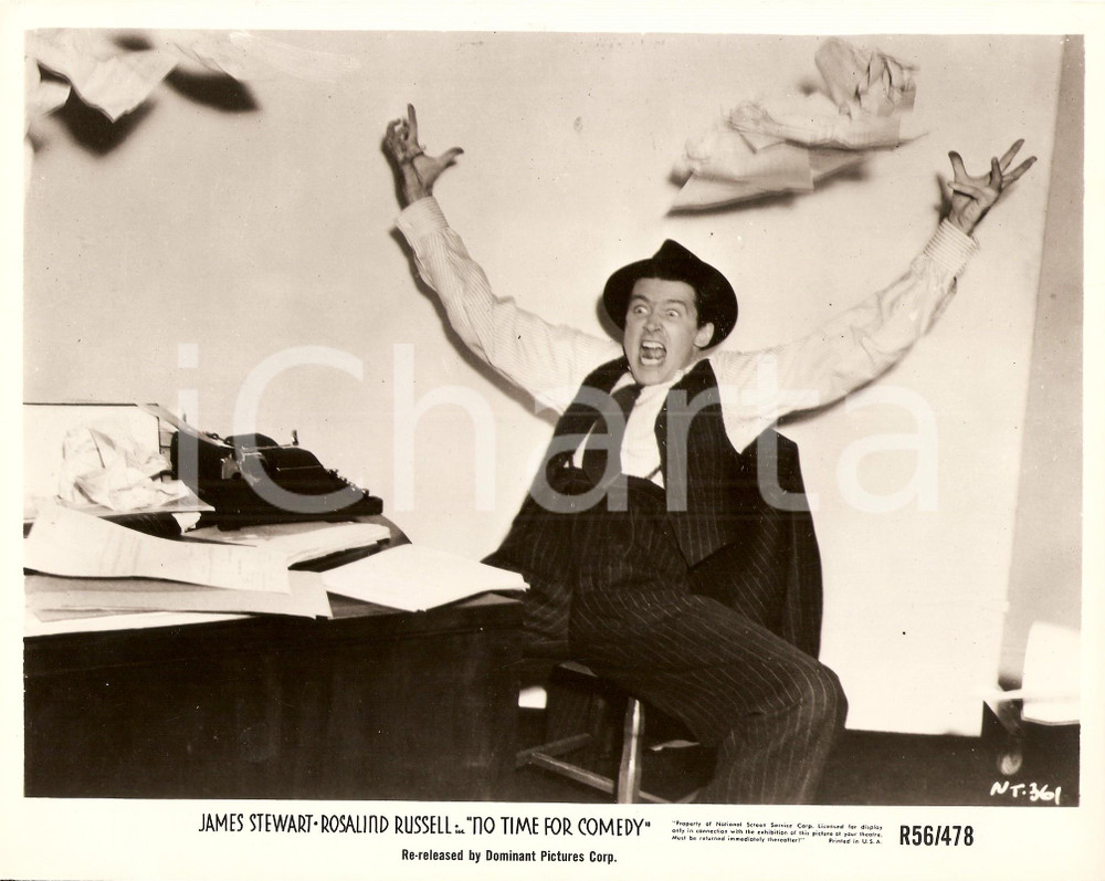 Fotografia d epoca originale 1940 NO TIME FOR COMEDY James STEWART matto davanti a macchina da scrivere Foto 1