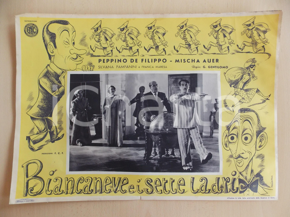 Materiale pubblicitario d’epoca 1949 BIANCANEVE E I SETTE LADRI Peppino DE FILIPPO sonnambulo Locandina 46x34 1