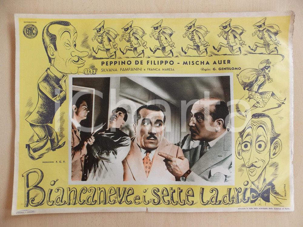Materiale pubblicitario d’epoca 1949 BIANCANEVE E I SETTE LADRI Minacce a Peppino DE FILIPPO Locandine 46x34 1