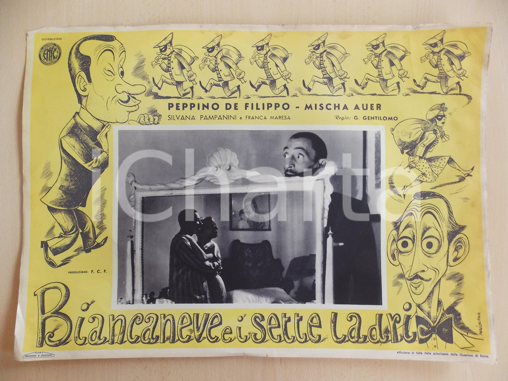 Materiale pubblicitario d’epoca 1949 BIANCANEVE E I SETTE LADRI  Mischa AUER si nasconde da Peppino DE FILIPPO 1