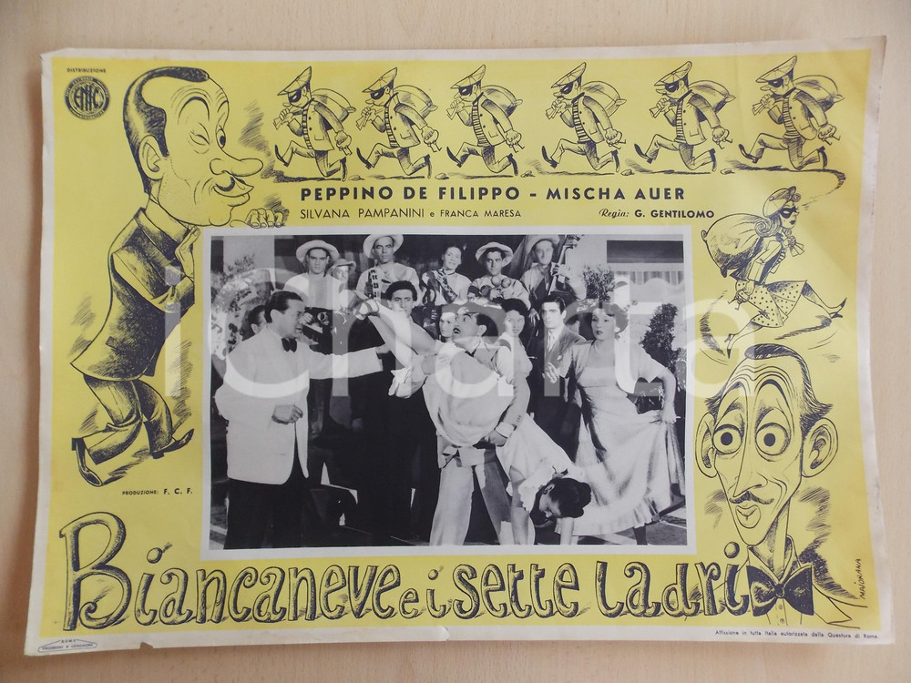 Materiale pubblicitario d’epoca 1949 BIANCANEVE E I SETTE LADRI Peppino DE FILIPPO Silvana PAMPANINI Locandina 1