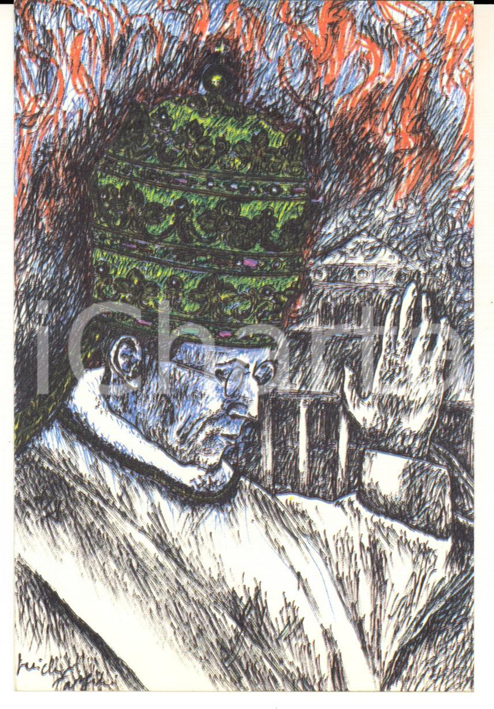 Cartolina originale da collezione 8/1983 Cartolina bozzetto Pericle FAZZINI Pio XII Edizione numerata nÂ°122 1