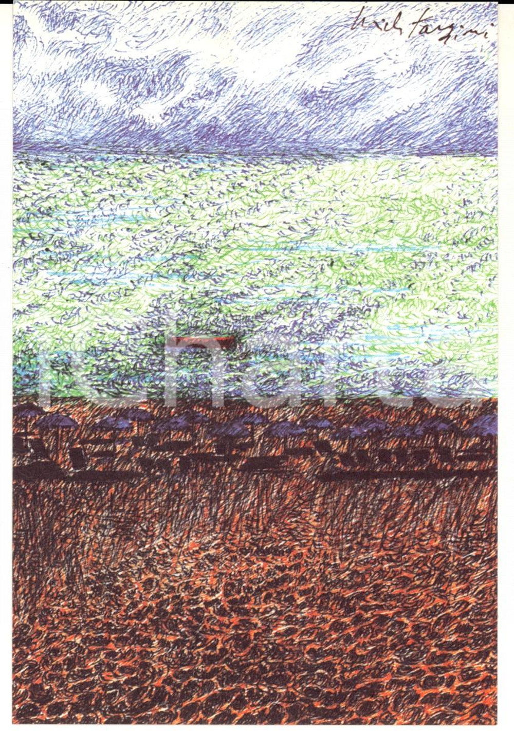 Cartolina originale da collezione 31/1983 Cartolina bozzetto Pericle FAZZINI Riccione Edizione numerata nÂ°122 1