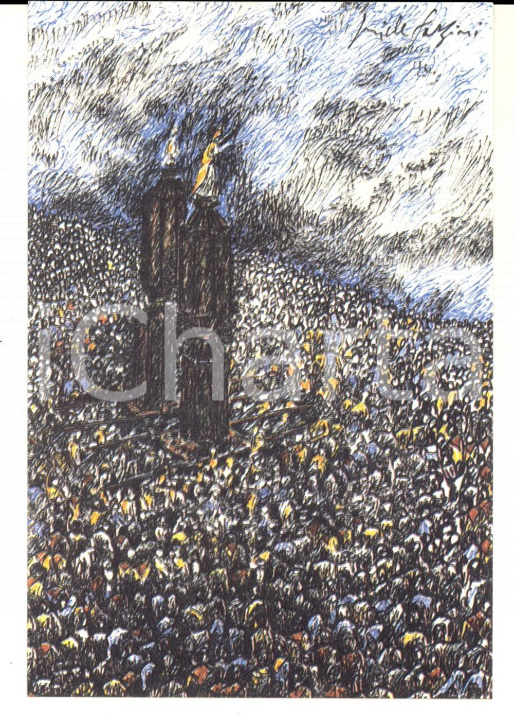 Cartolina originale da collezione 26/1983 Cartolina Pericle FAZZINI Festa dei ceri Edizione numerata nÂ°122 1