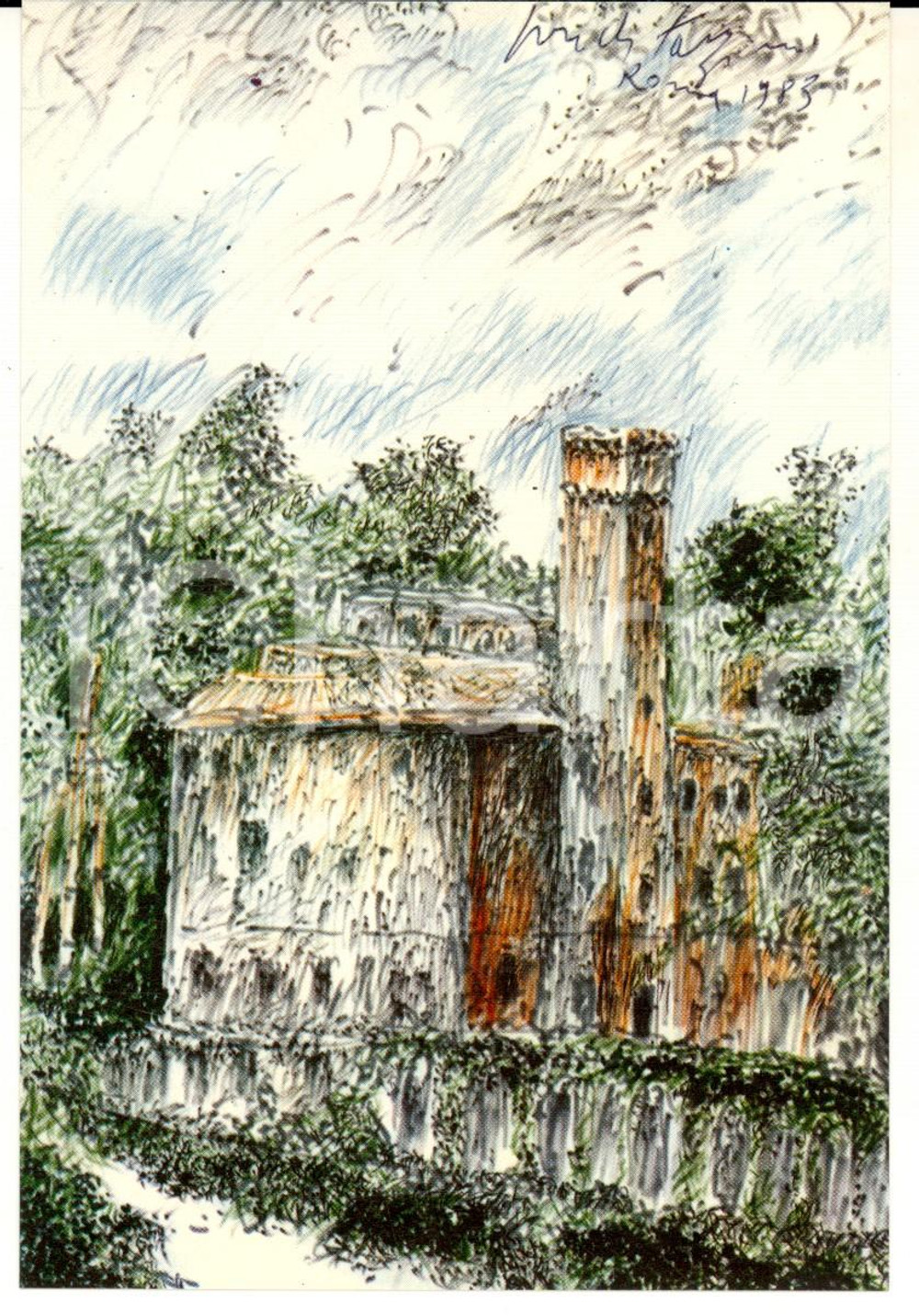 Cartolina originale da collezione 33/1983 Cartolina bozzetto Pericle FAZZINI Villa Imperiale Ed. numerata nÂ°0026 1