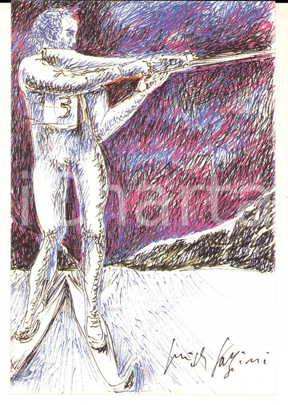 Cartolina originale da collezione 5/1983 Cartolina Pericle FAZZINI Mondiali di biathlon Edizione numerata nÂ°122 1
