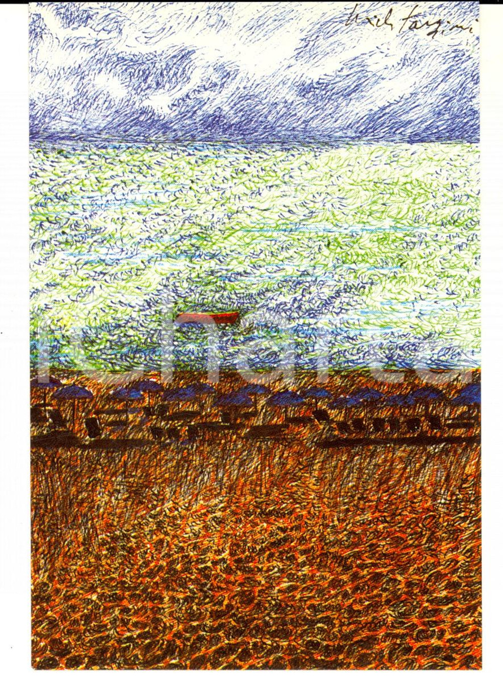 Cartolina originale da collezione 31/1983 Cartolina bozzetto Pericle FAZZINI Riccione Ed. numerata nÂ°0026 1