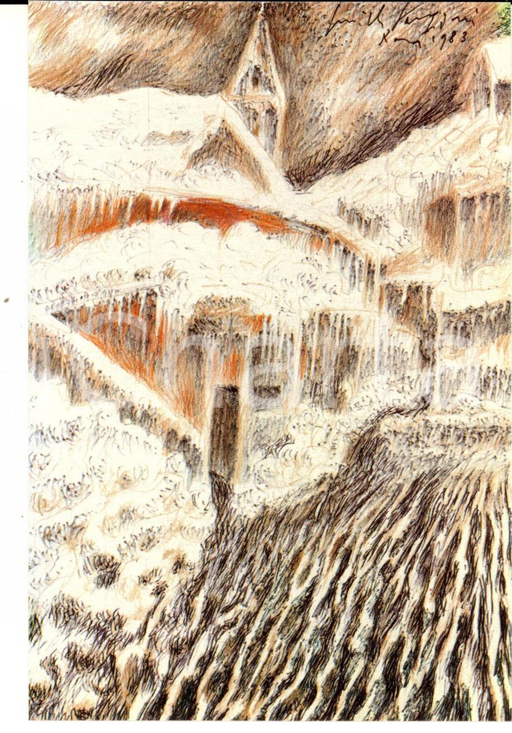 Cartolina originale da collezione 30/1983 Cartolina bozzetto Pericle FAZZINI Bardonecchia Ed. numerata nÂ°0026 1