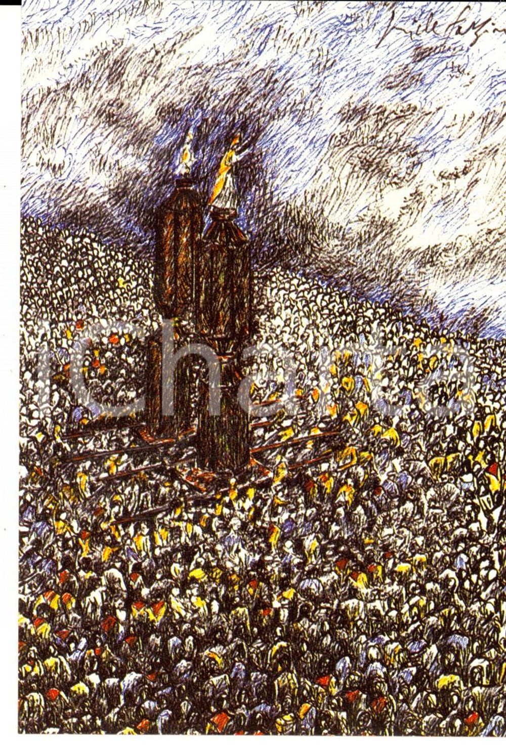 Cartolina originale da collezione 26/1983 Cartolina Pericle FAZZINI Festa dei ceri Gubbio Edizione numerata 0026 1