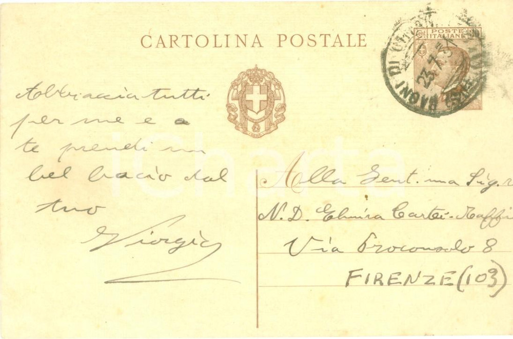 Autografo originale 1931 CHIANCIANO TERME SI Giorgio CARTEI in gita alla Verna Cartolina AUTOGRAFO 1