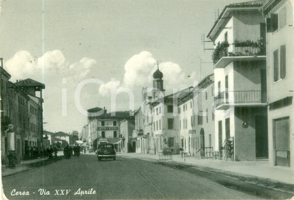 Cartolina originale da collezione 1957 CEREA VR Automobile in Via XXV Aprile Cartolina FG VG DANNEGGIATA 1