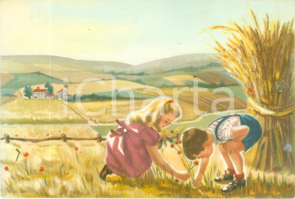Cartolina originale da collezione 1940 ca BANCA NAZIONALE AGRICOLTURA paga grano agli ammassi Cartolina ILLUSTRATA 1