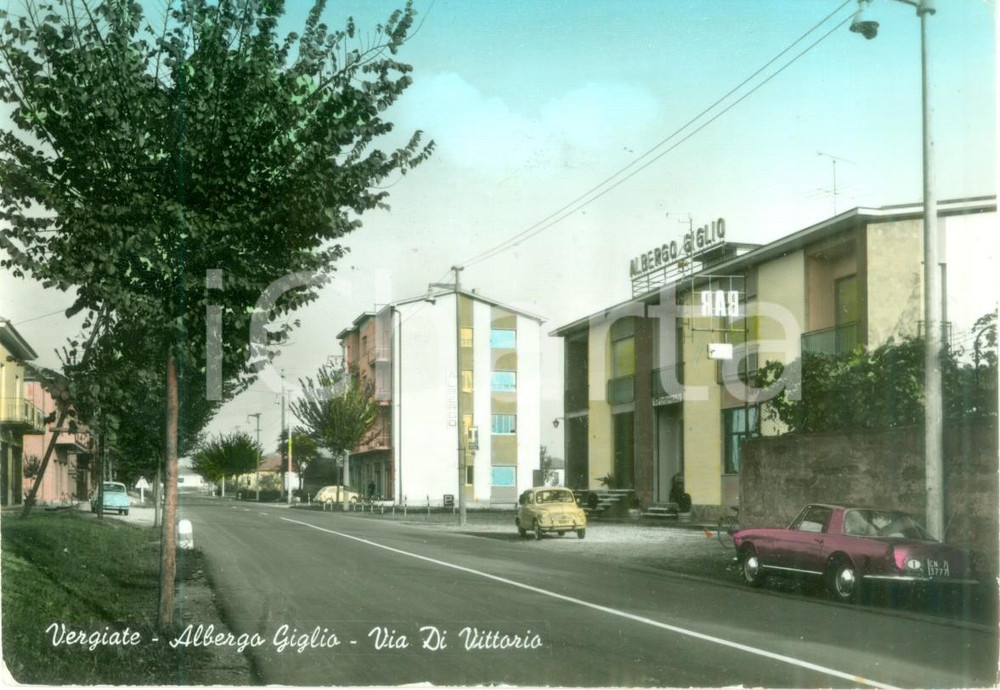 Cartolina originale da collezione 1968 VERGIATE VA Albergo GIGLIO in Via Di Vittorio Cartolina VINTAGE FG VG 1