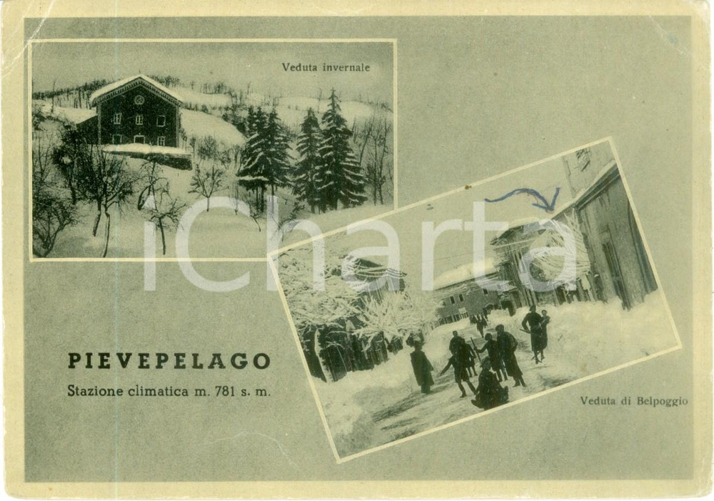 Cartolina originale da collezione 1952 PIEVEPELAGO MO Vedutine stazione climatica e BELPOGGIO Cartolina FG VG 1
