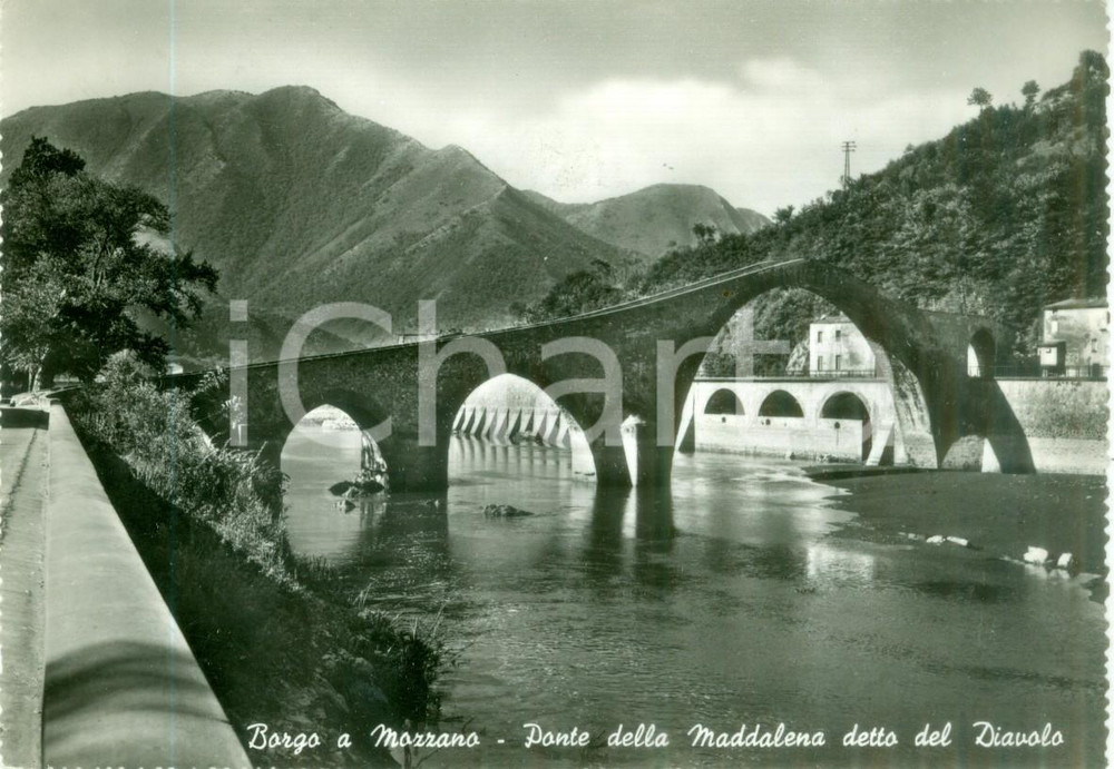 Cartolina originale da collezione 1958 BORGO A MOZZANO Ponte della MADDALENA detto del Diavolo Cartolina FG VG 1
